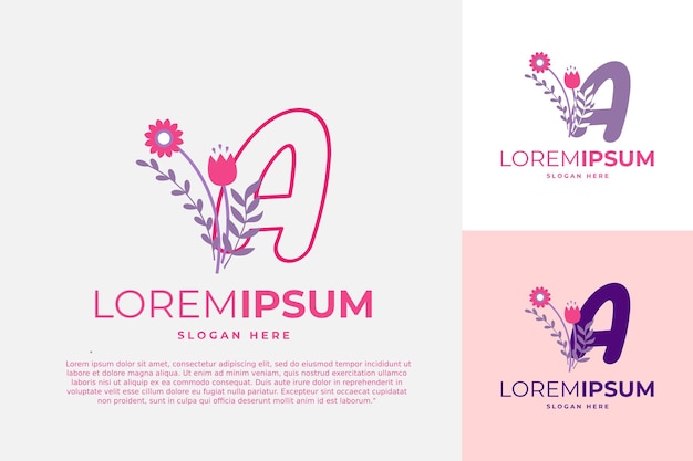 Letter A logo design vector template illustration with flowers