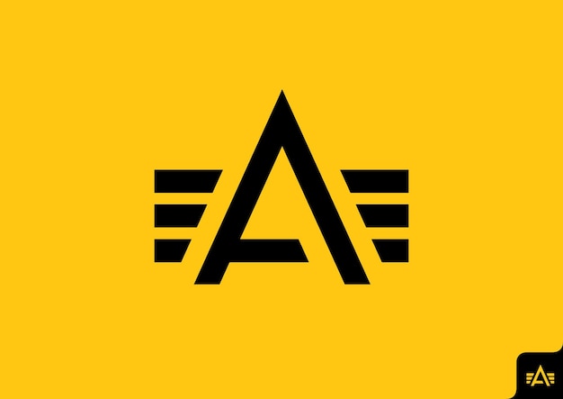 letter A logo design with abstract geometry concept, black color, mustard yellow background.