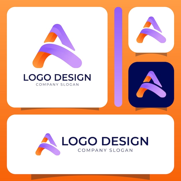 a letter logo design with a purple and orange color