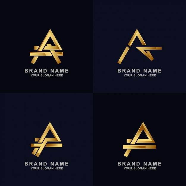 Letter a logo template collection with elegant gold color