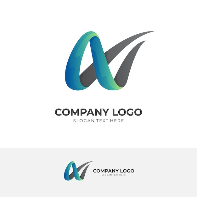 Letter A logo template with 3d green and grey color style