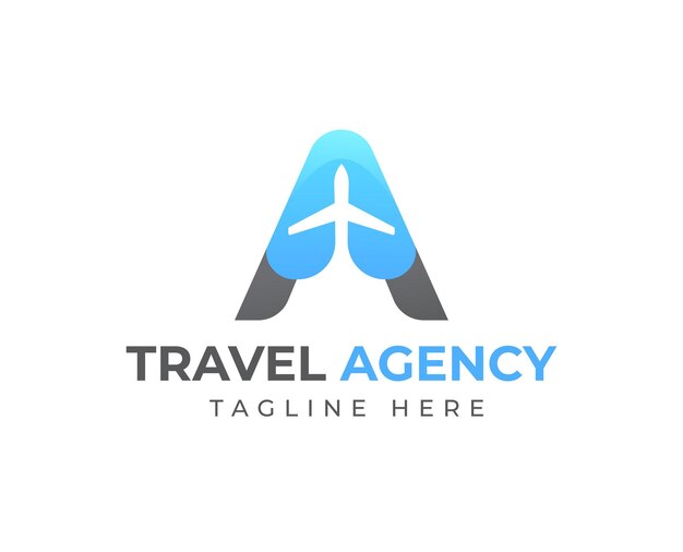 Vector letter a logo template with plane symbol for travel business