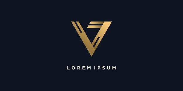 Буквенный логотип с начальной концепцией бизнеса золотой технологической компании V Premium векторы