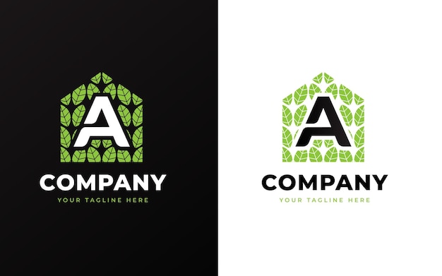 Vector letter a logo with a simple leaf patterned house design