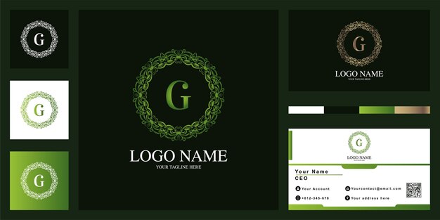 Vector letter luxury ornament flower frame logo template design with business card