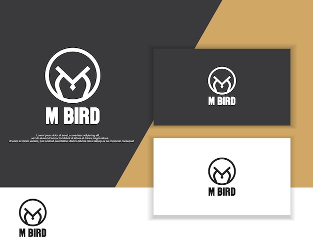文字Mと鳥の頭のロゴデザインイラストを組み合わせる