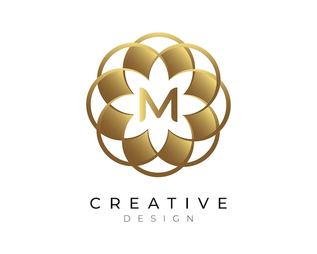 Letter M Flower Golden Logo Design Template