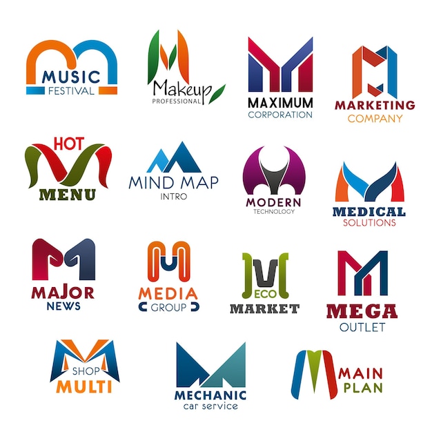 Letter M icons and symbols for business