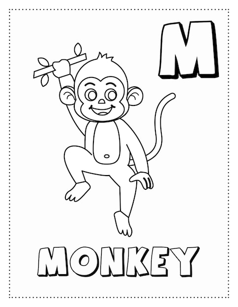 Letter M is voor Monkey kleurplaat Kleurboek letter dieren voor kinderen