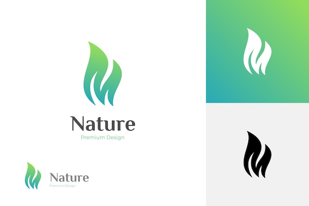 Vettore design dell'icona con logo foglia lettera m con simbolo grafico fogliame per l'identità del logo del marchio naturale