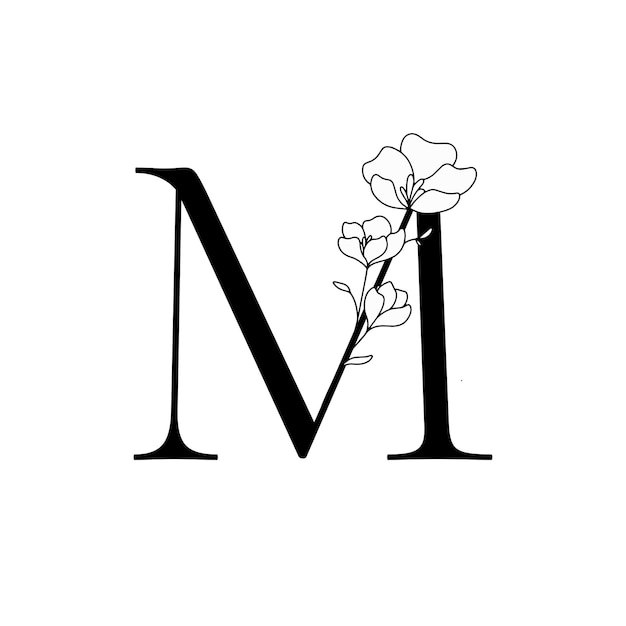 文字M線画花