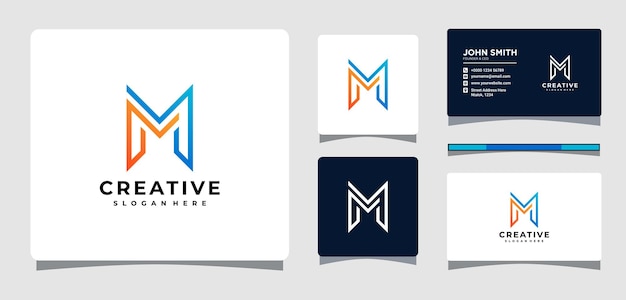 Letter M Line Logo Template With Business Card Design Inspiration