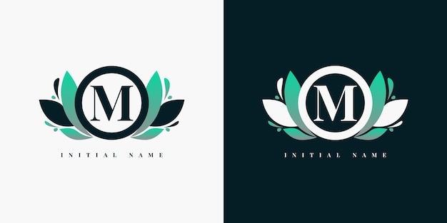 Letter M logo bloemen illustratie sjabloonontwerp