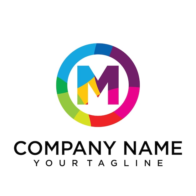 Letter m logo design template. Colorful lined creative sign