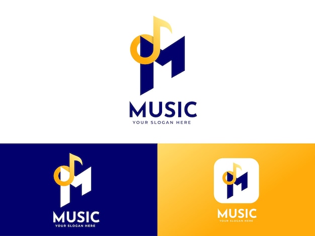 Letter m logo design with luxury music element