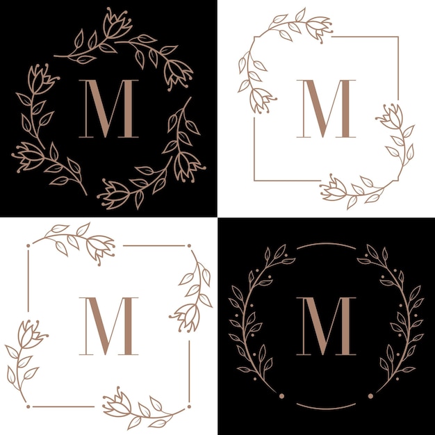 Letter M logo design with orchid leaf element