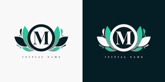 Letter m logo floral illustration template design