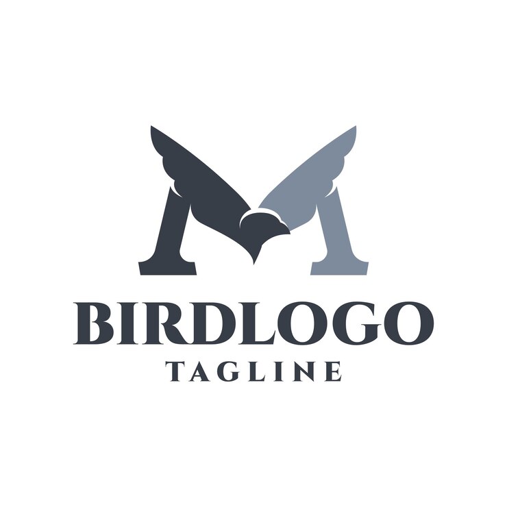 Letter M-logo met een afbeelding van een vogel, goed voor elk bedrijfslogo