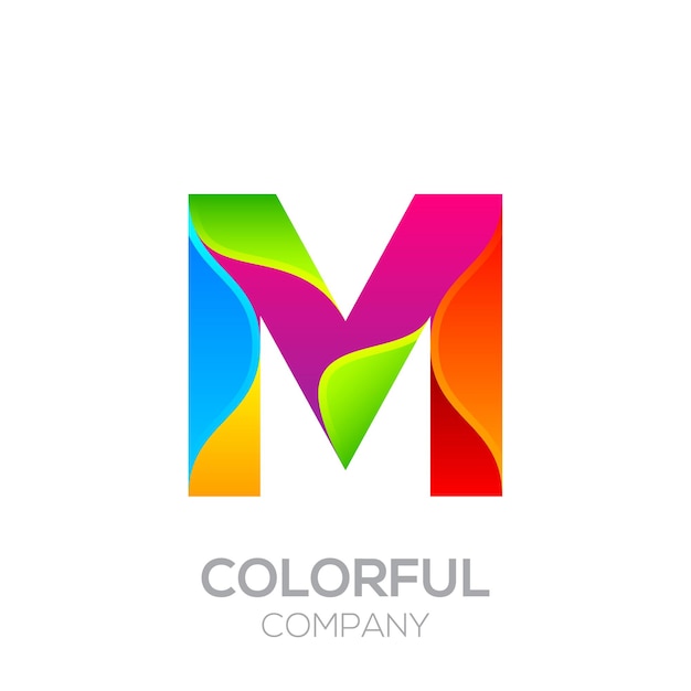 Vector letter m-logo-ontwerp gemaakt van strepen met glanzende regenboog levendige kleurrijke en gradiëntconcept