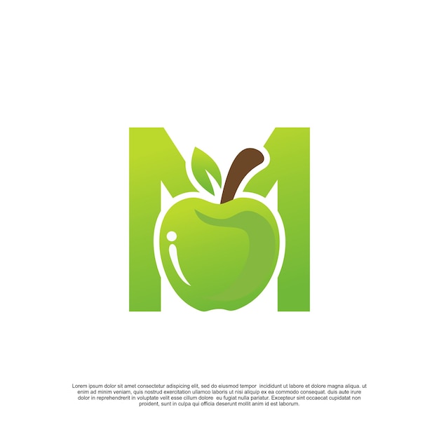 Letter M logo-ontwerp met fruit sjabloon vers logo Premium Vector