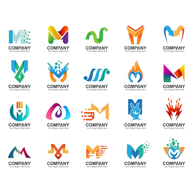 Letter m logo set, business identity icons, abstract letter m logo collection