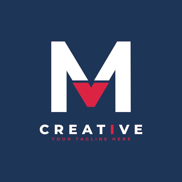 文字 M ロゴ白と赤の形ビジネスとブランドのロゴに使用できる文字の切り抜きスタイル