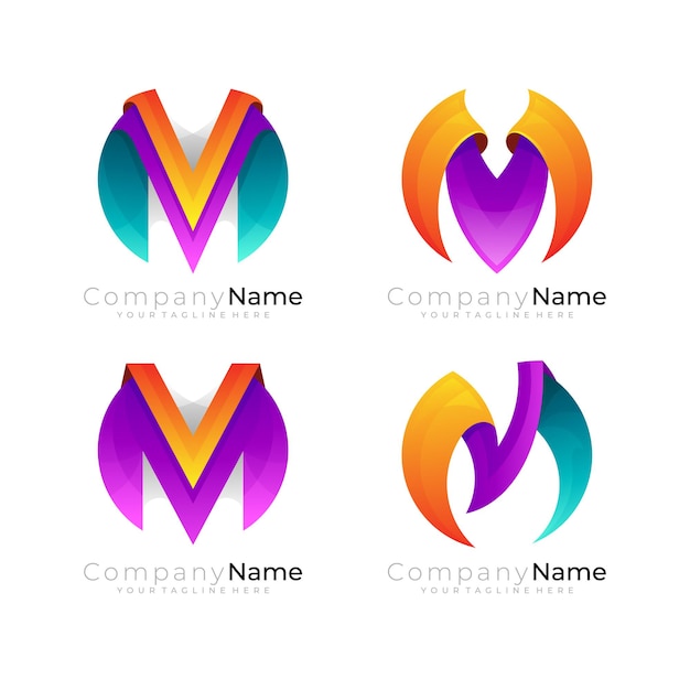 Vector letter m logo with circle design template, 3d style icons