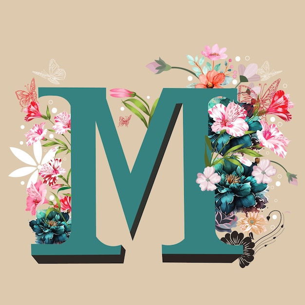 Vector letter m logo with flower design