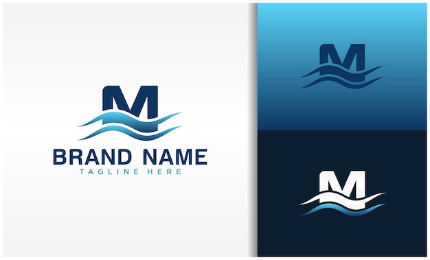 Letter M logo with wave design template