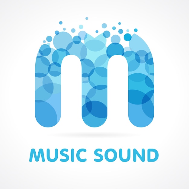 Vector letter m logotype concept. isolated abstract emblem. cute blue logo with bubbles.