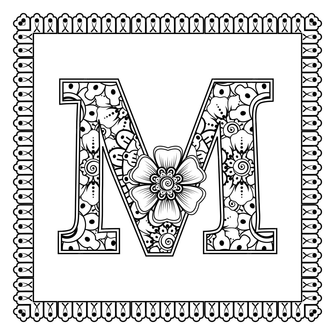 Premium Vector Letter m made of flowers in mehndi style coloring book Premium Vector Letter m made of flowers in mehndi style coloring book