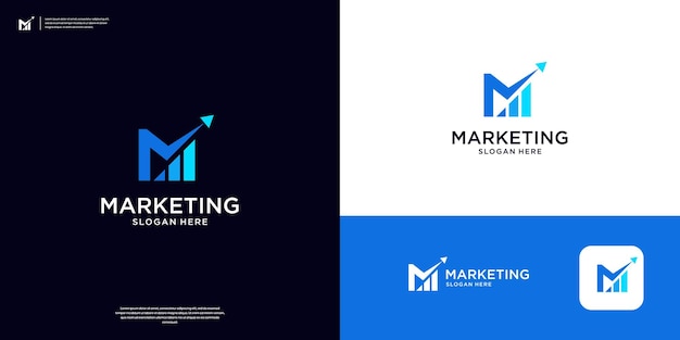 letter m marketing growth logo design template abstract marketing symbol with growth diagram logo