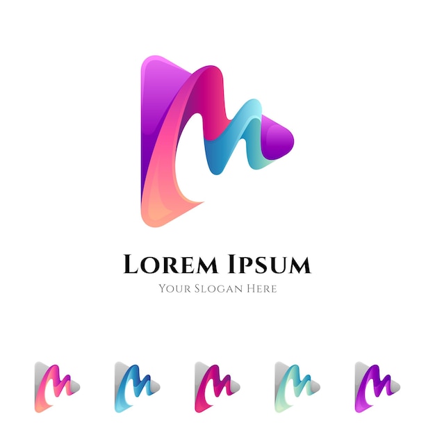 Letter M media play logo variation