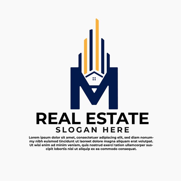 Vector letter m met vastgoedarchitect potlood illustratie logo ontwerp