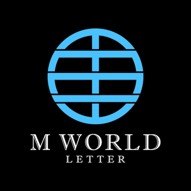 手紙 M モノグラム アルファベット サークル グローブ世界形状のロゴのテンプレート