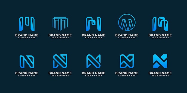 Коллекция логотипов букв M и N с креативным дизайном Premium векторы