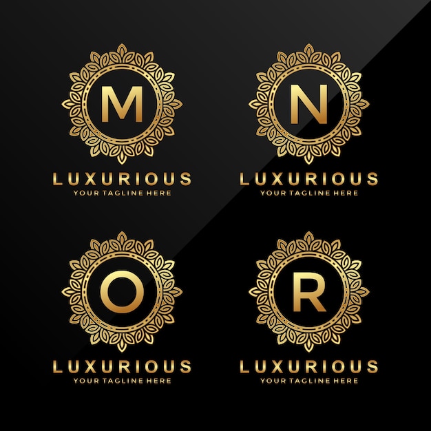 Lettera m, n, o, r design del logo di lusso in oro