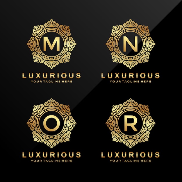 Letter M, N, O, R. Gouden luxe logo.