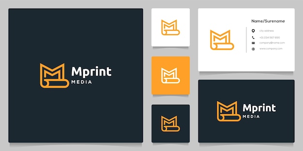 Letter M rolled paper Print Line Outline icon Logo Design