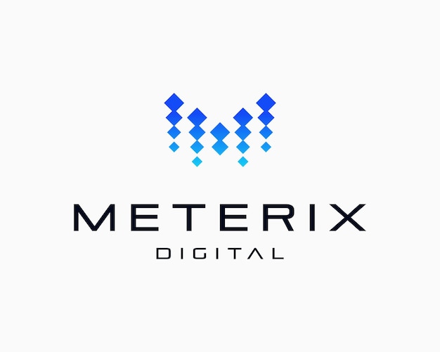 편지 M 기술 혁신 픽셀 디지털 연결 매트릭스 미래의 현대 벡터 로고 디자인