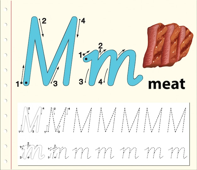 Letter M traceren alfabet werkbladen