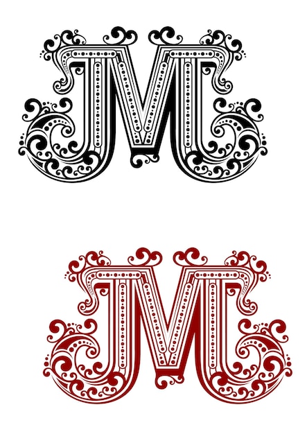 Vector letter m versierd met swirl ornamenten