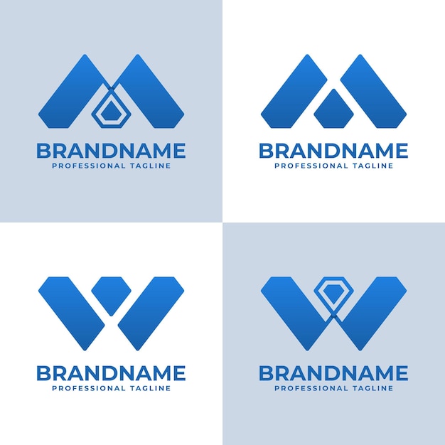 Vector letter m and w diamond logo set suitable for business related to diamond with m or w initial