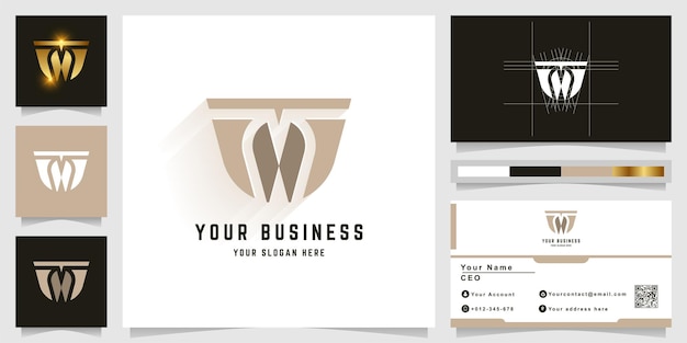 Vector letter m or w monogram logo with business card design