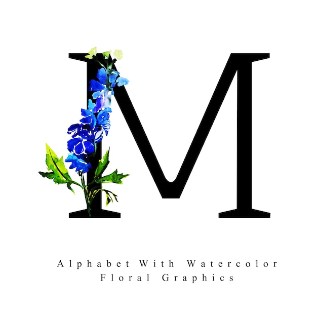 Letter m watercolor floral background