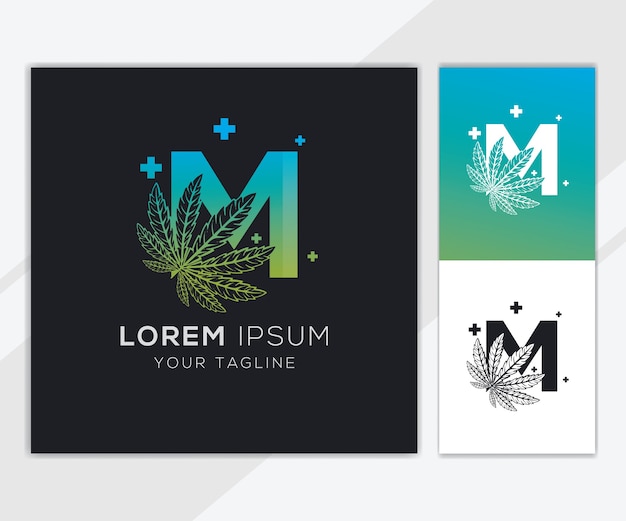 Letter m with abstract cannabis logo template