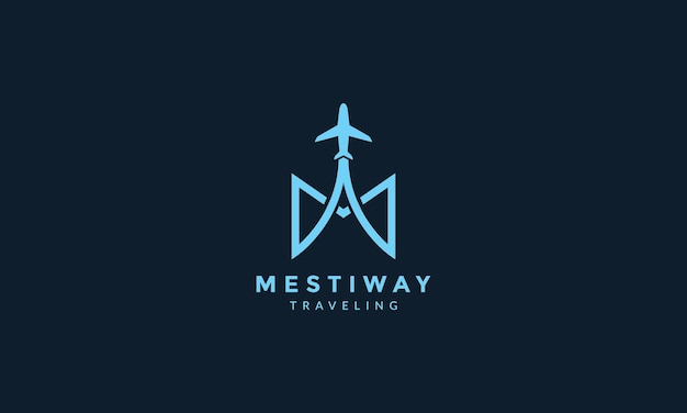 Vector letter m with airplane fly travel transportation logo icon vector illustration design