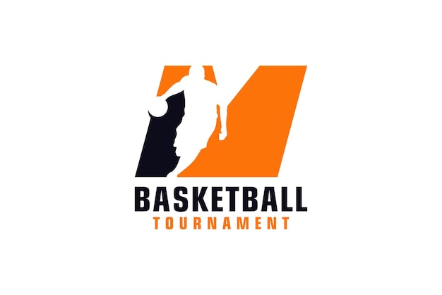 スポーツ チームのバスケット ボールのロゴ デザイン ベクトル デザイン テンプレート要素と文字 M