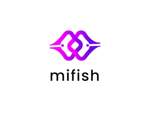 letter m with fish logo design template