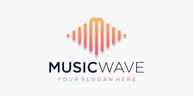 Letter M with pulse . music wave element. logo template electronic music, equalizer, store, DJ music, nightclub, disco. audio wave logo concept, multimedia technology themed, abstract shape.